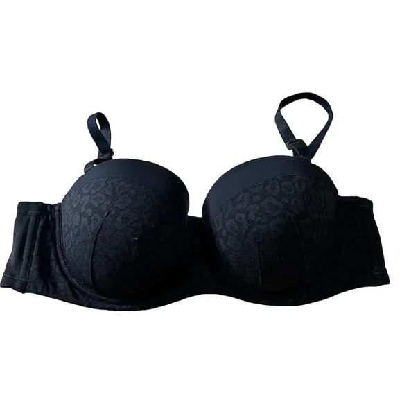 Torrid Curve Strapless Push-Up Bra 40C Black Leopard Print Lace